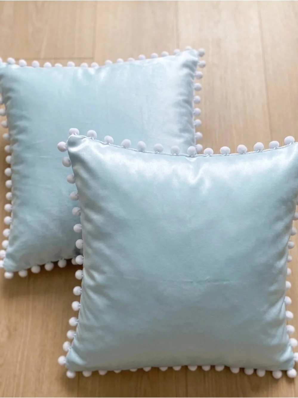 Light Blue Pom-Pom Throw Pillow Cases- Home Accents 18 x 18